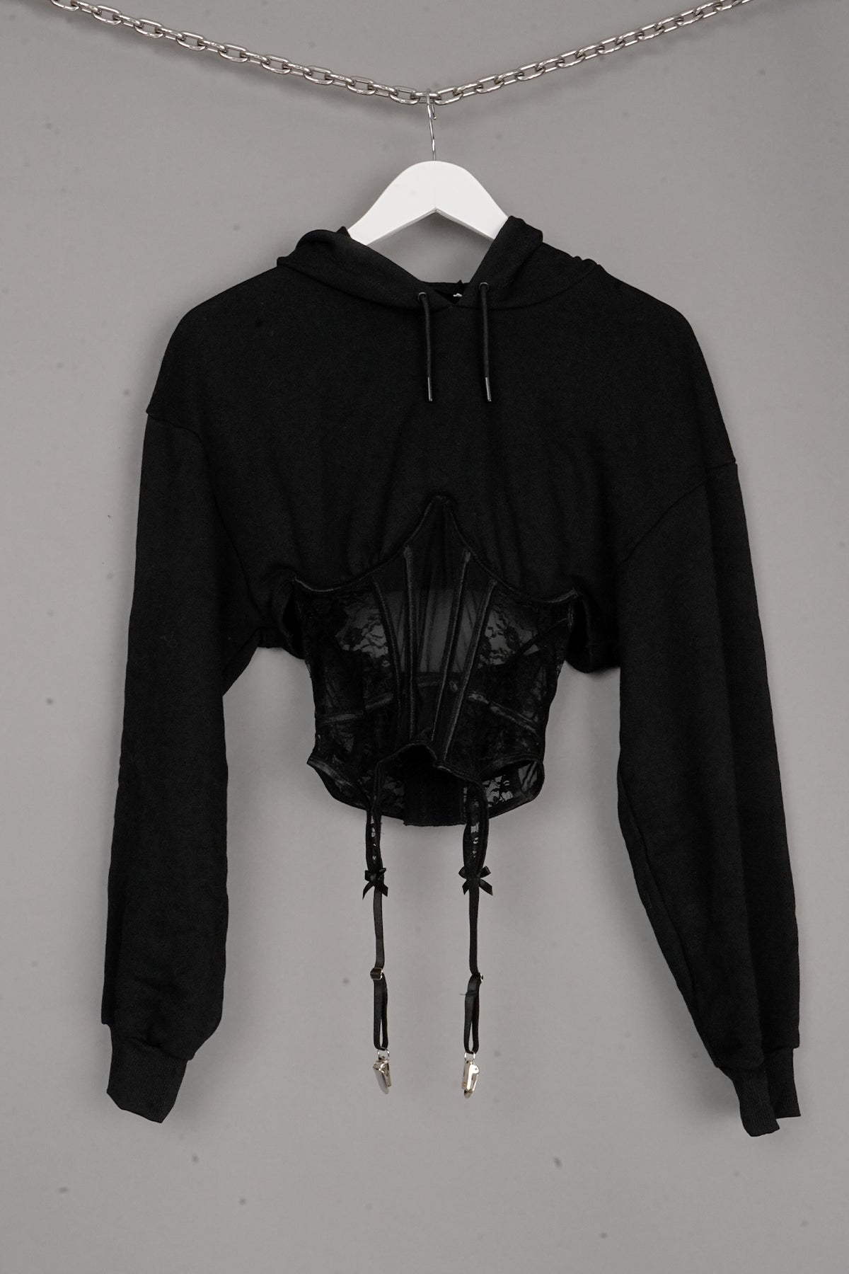LACE CORSET HOODIE BLACK