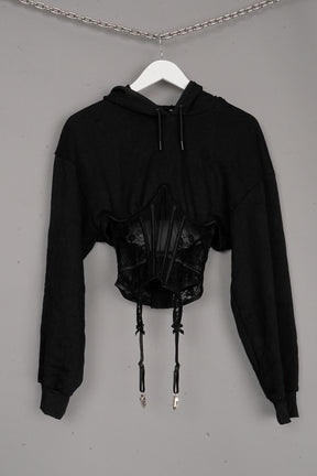 LACE CORSET HOODIE BLACK