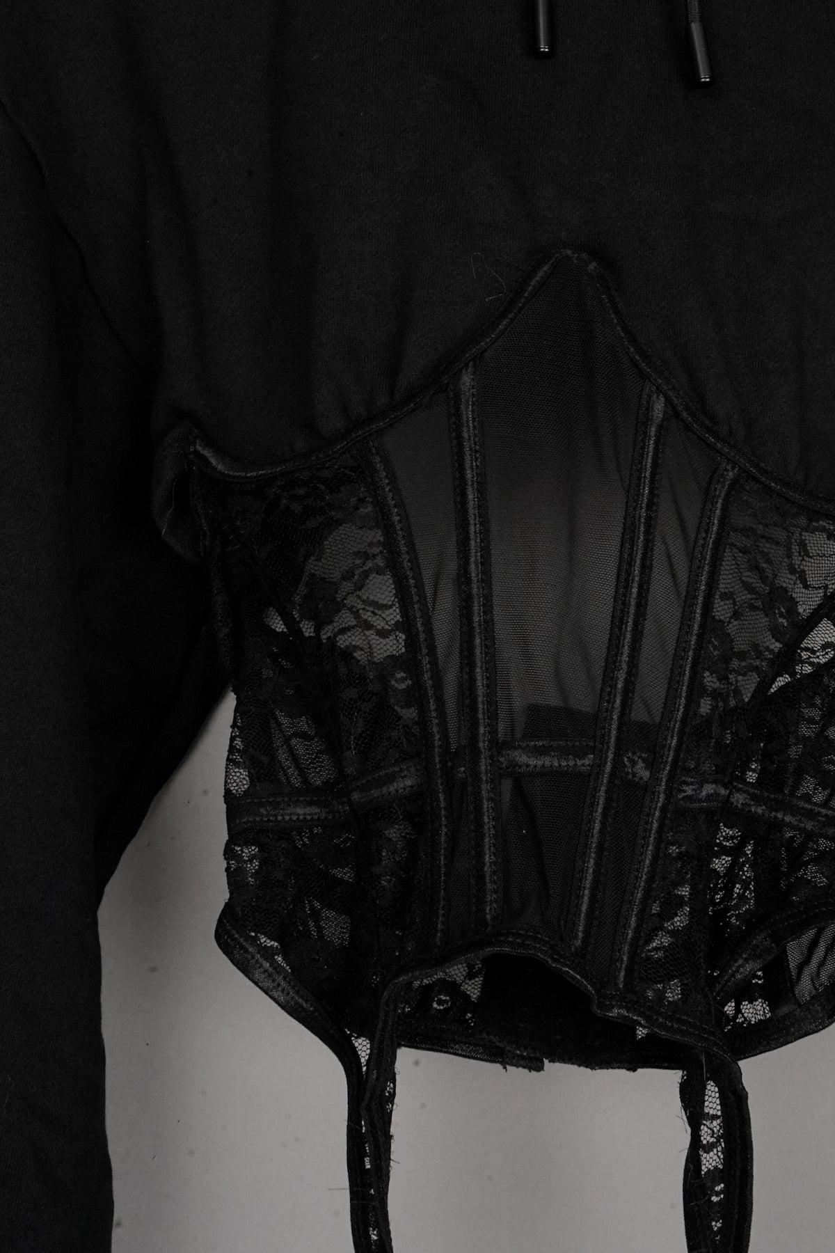 LACE CORSET HOODIE BLACK