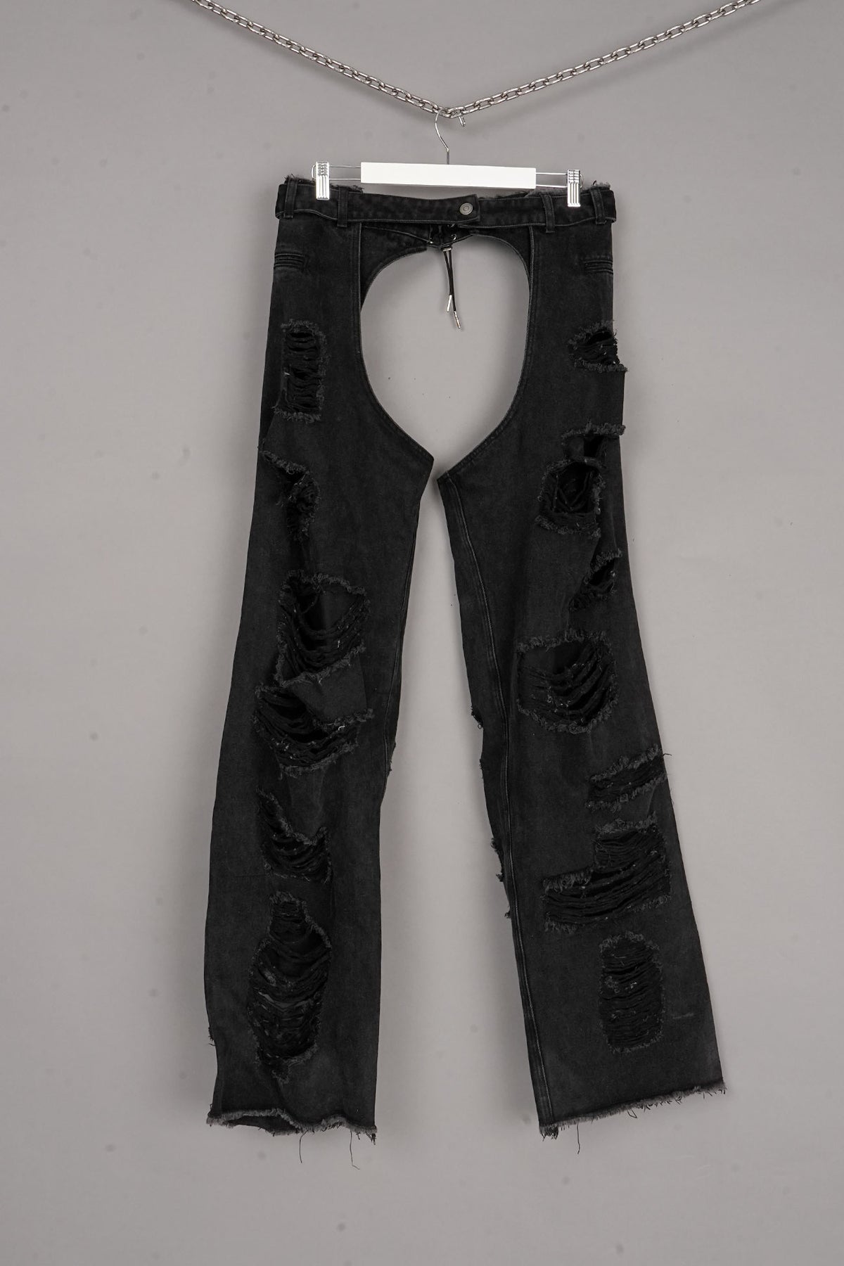 DISTRESSED DENIM CHAPS