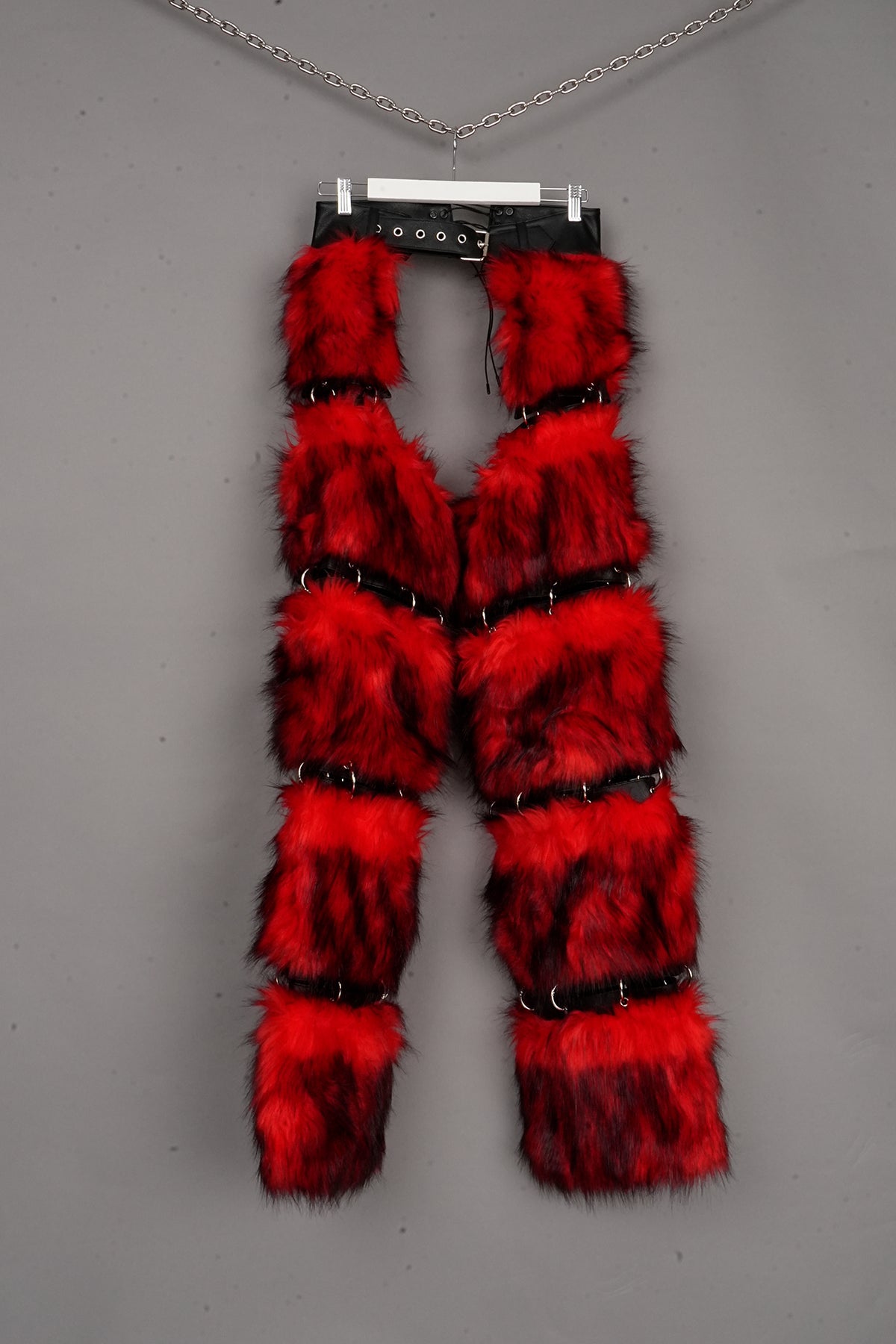 detachable FAUX FUR CHAPS with openable metal rings