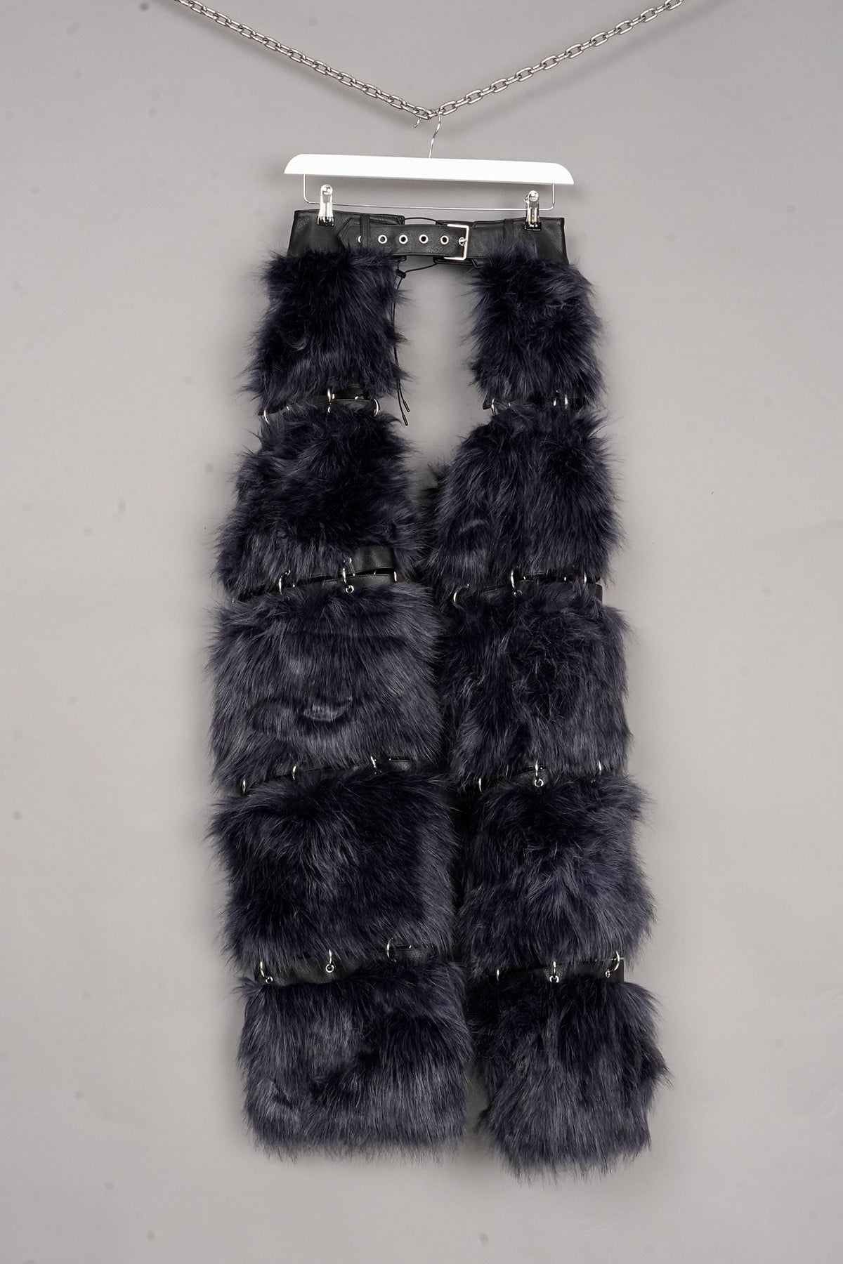 Detachable FAUX FUR CHAPS with openable METAL RINGs