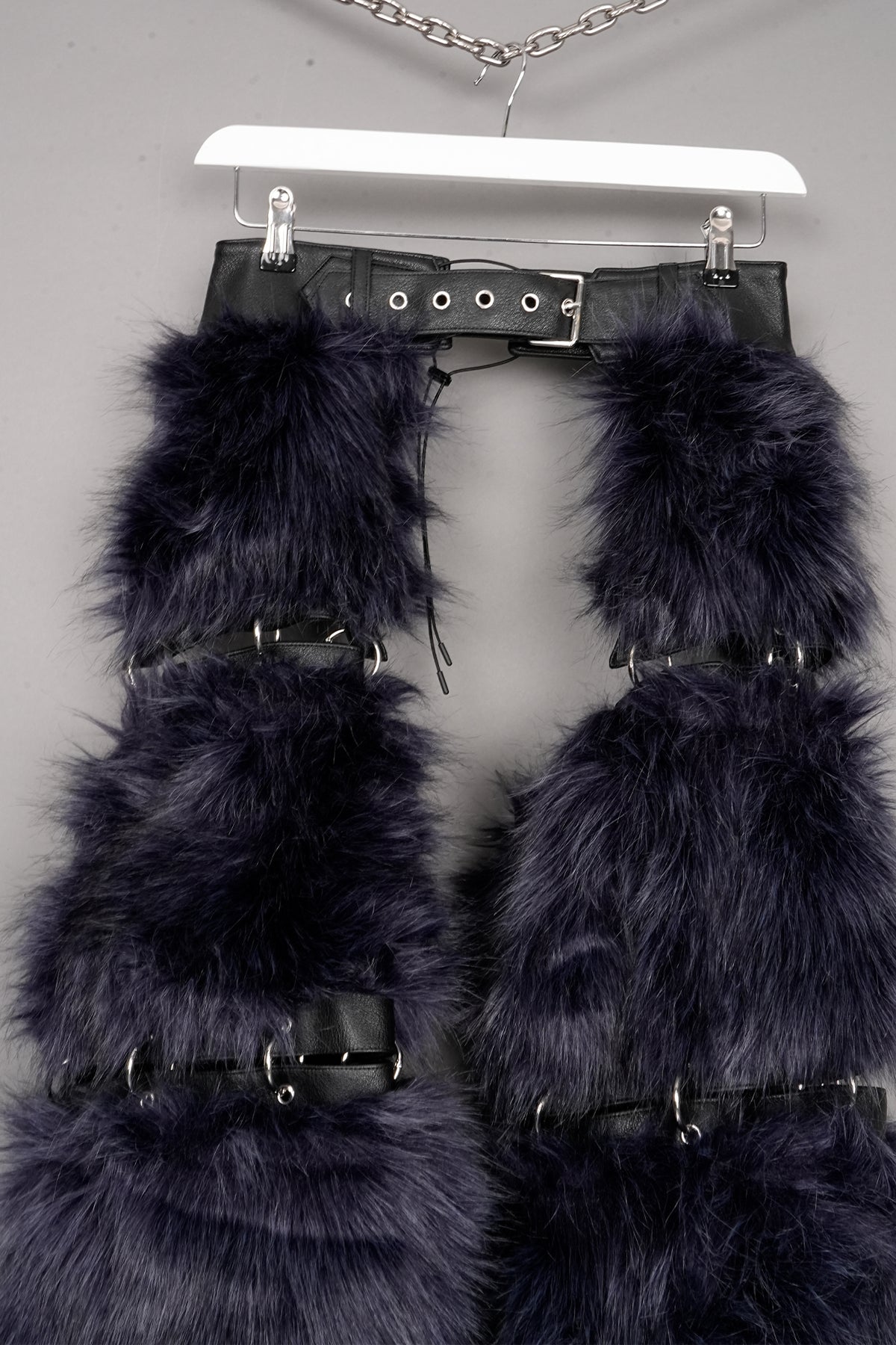 Detachable FAUX FUR CHAPS with openable METAL RINGs