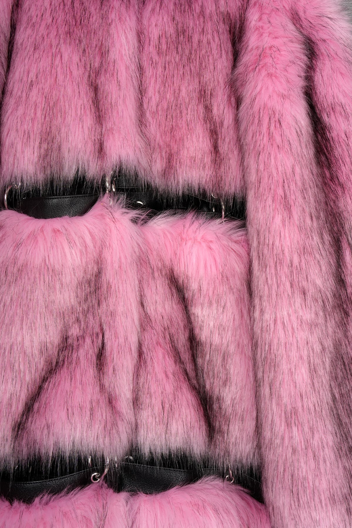 detachable FAUX FUR COAT WITH openable METAL RINGS PINK