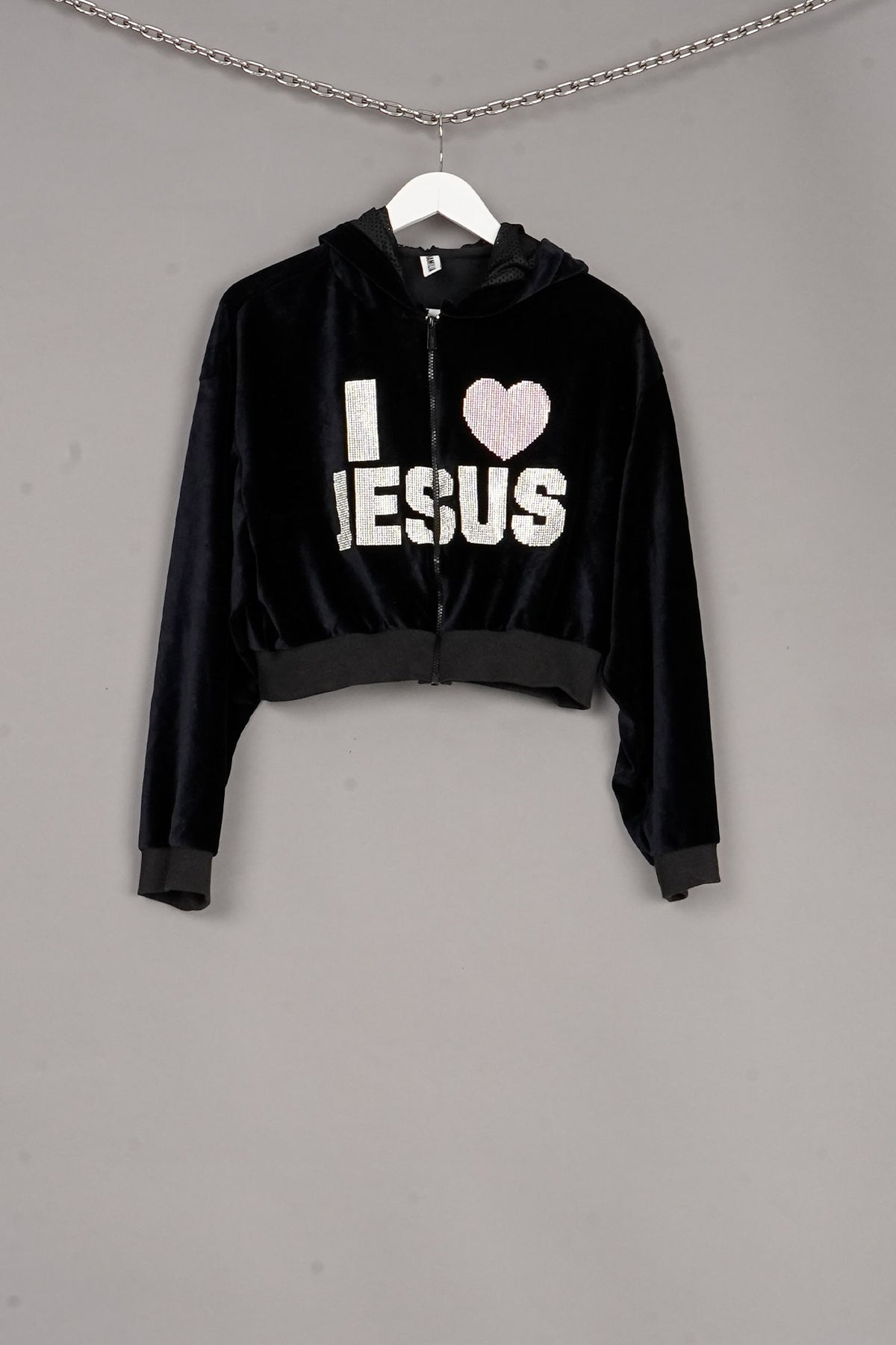 JESUS VELOUR JACKET WITH BEDAZZLE