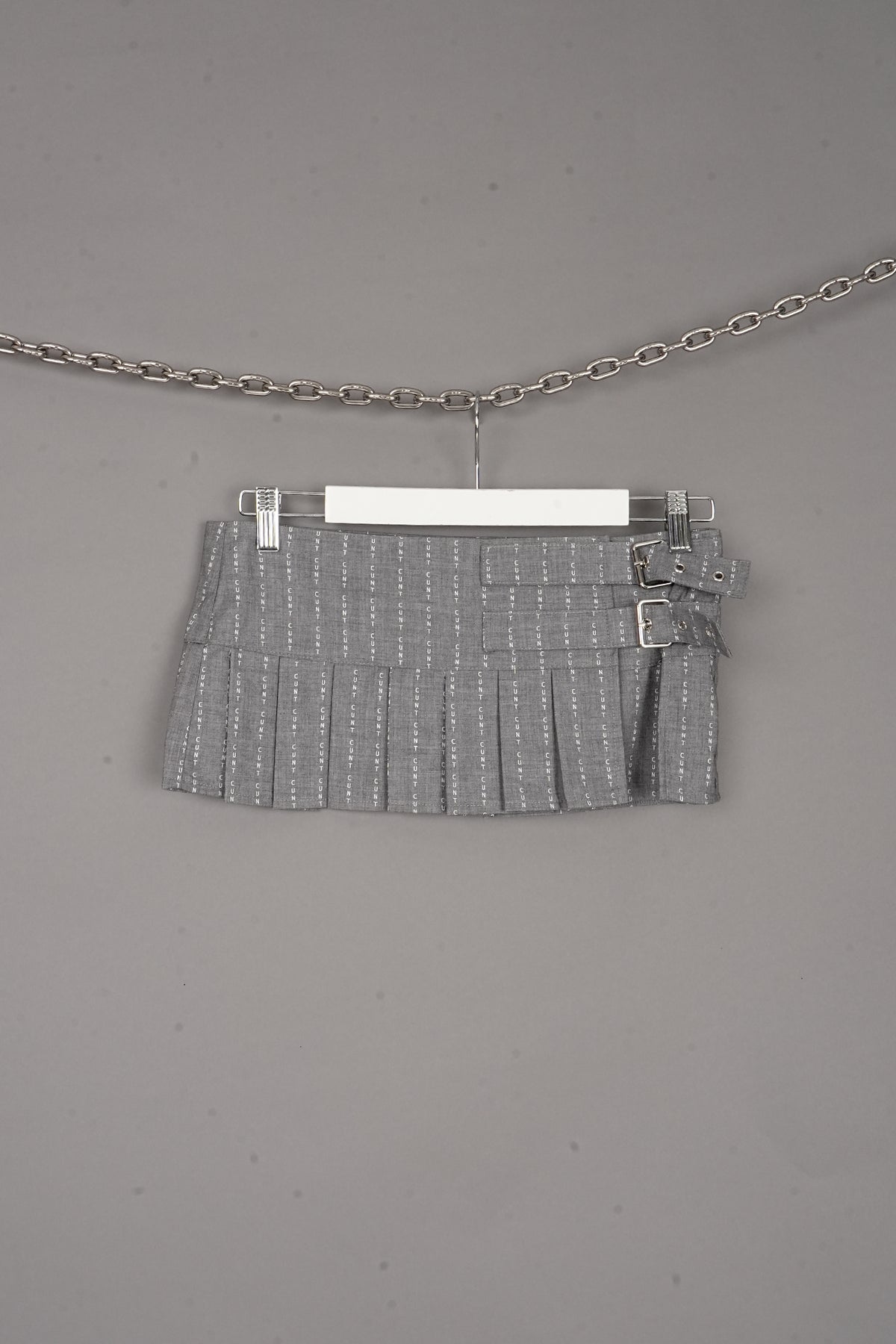 CUNT PRINT PLEATED MINI SKIRT GREY - ONE-OFF