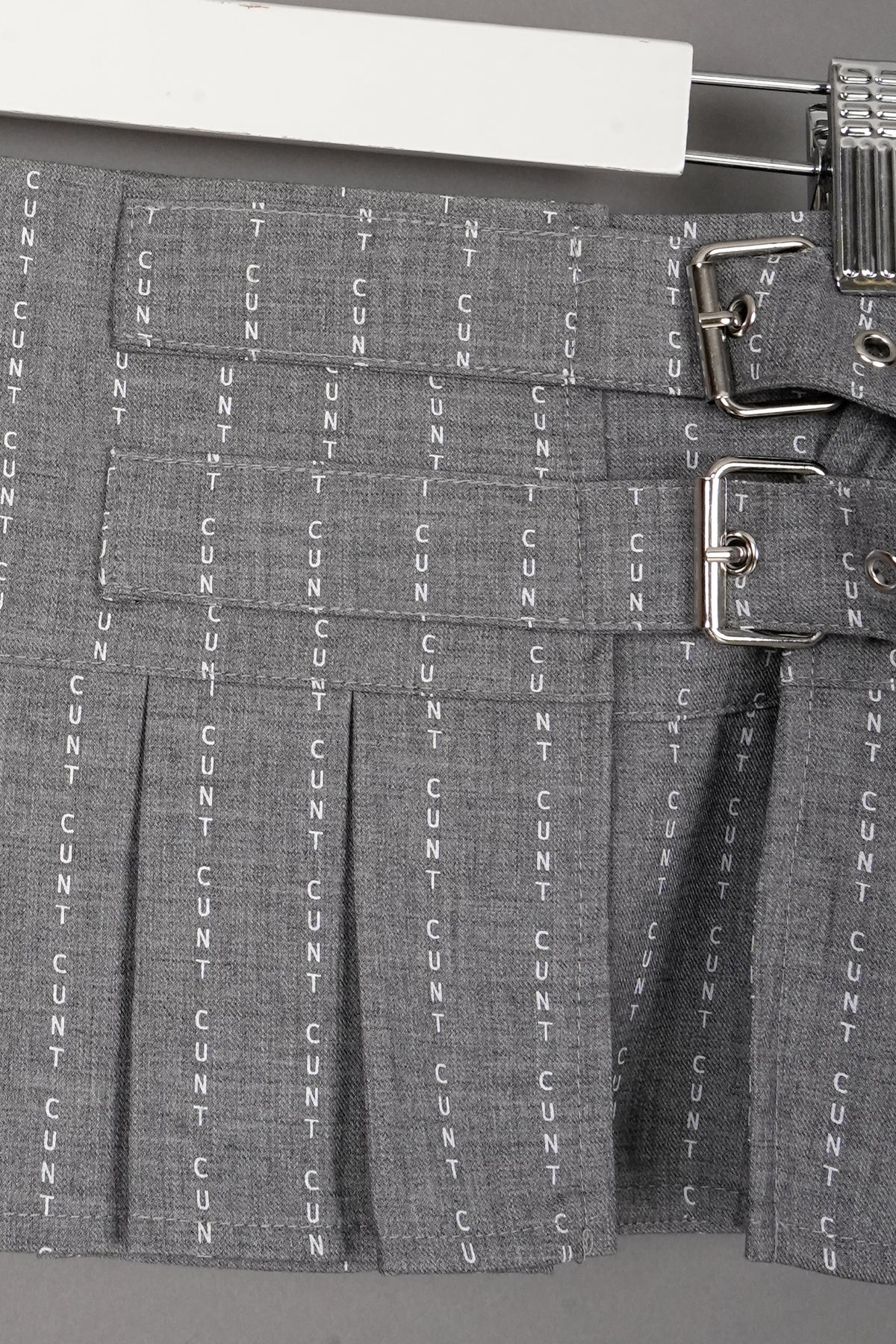 CUNT PRINT PLEATED MINI SKIRT GREY - ONE-OFF