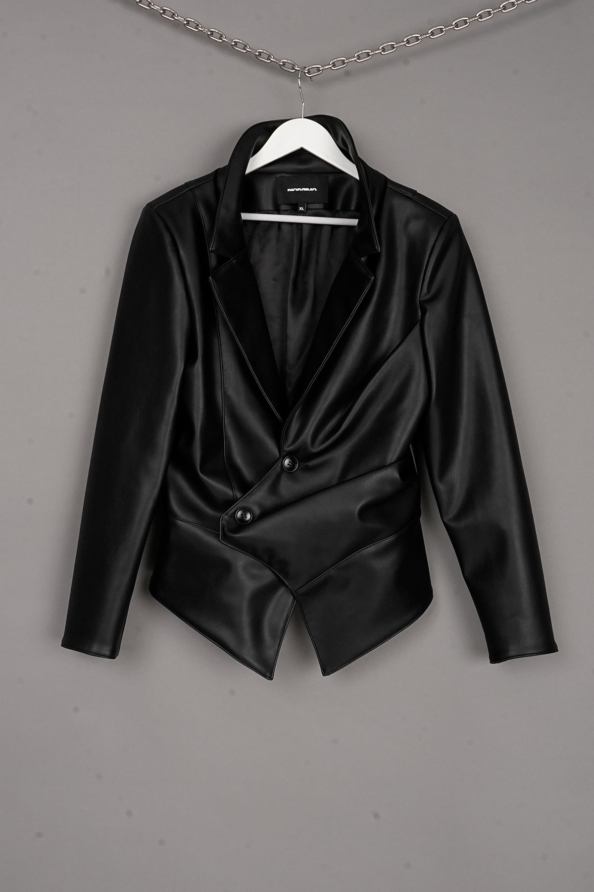 DRAPED PU LEATHER BLAZER BLACK
