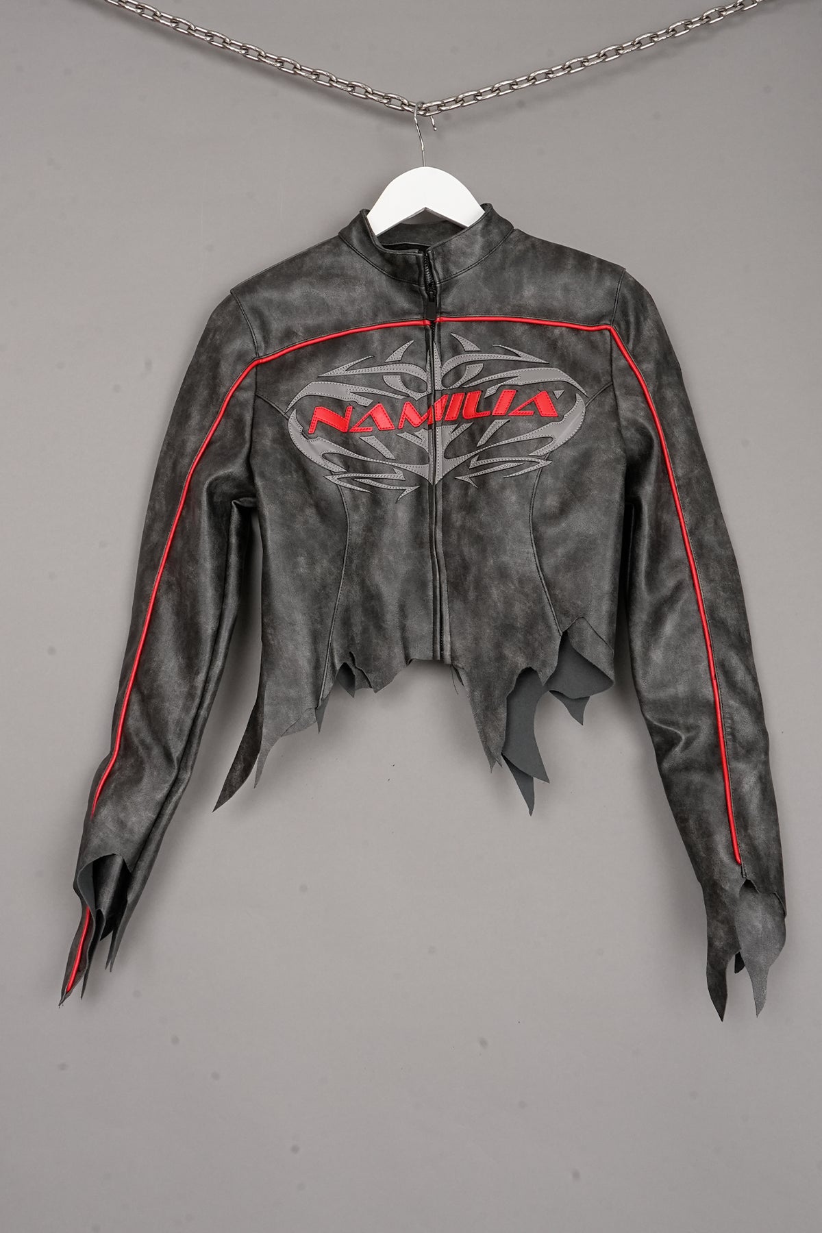SHREDDED MOTO JACKET WASHED BLACK