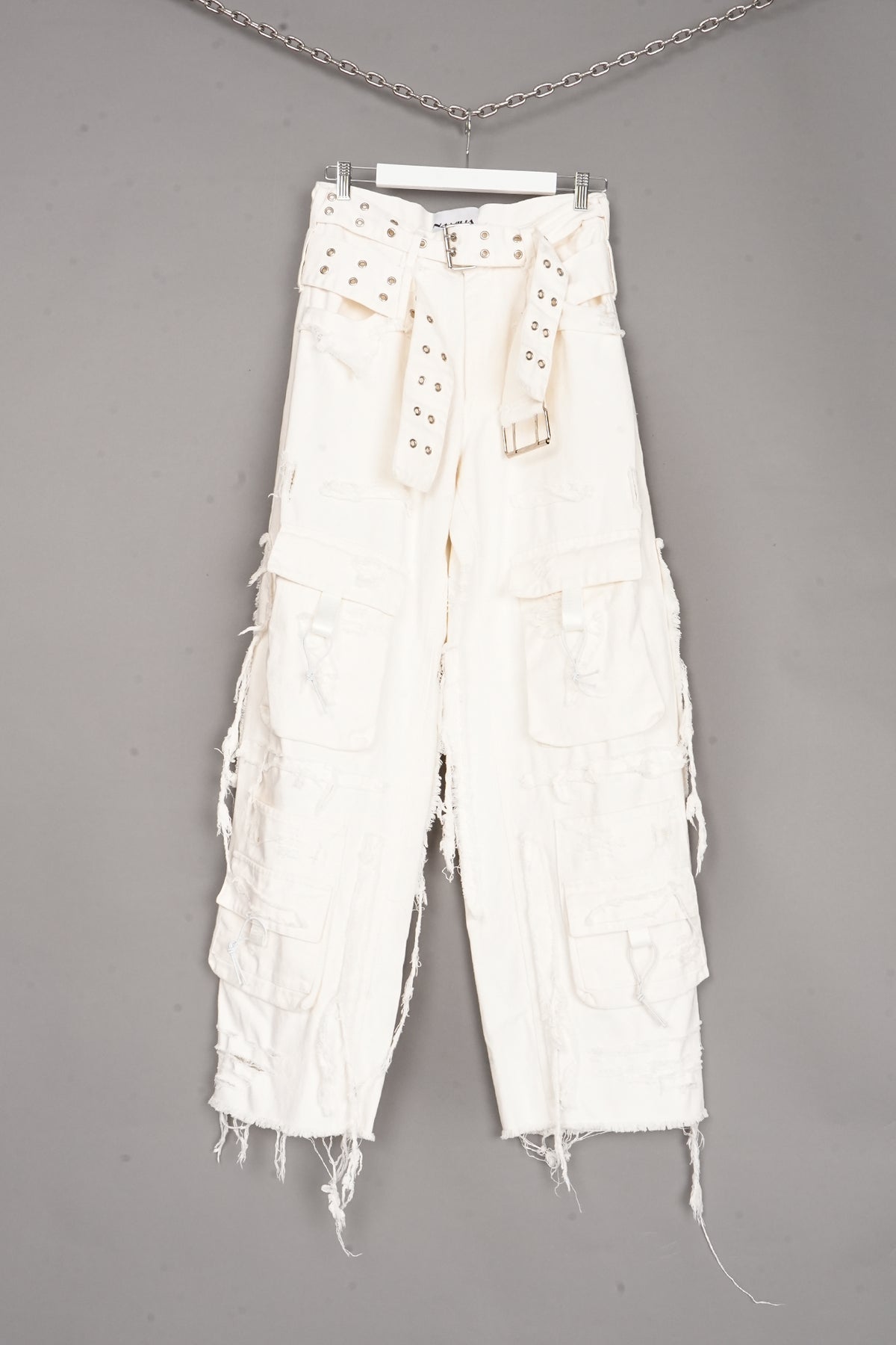 WIDE LEG DISTRESSED DENIM PANTS WHITE