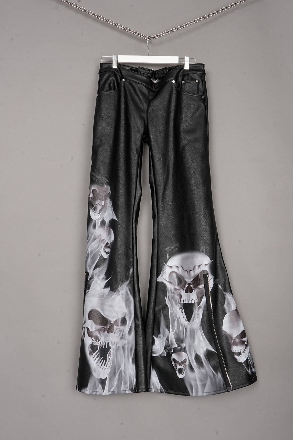 SCULL PRINT ADJUSTABLE WIDE LEG PANTS