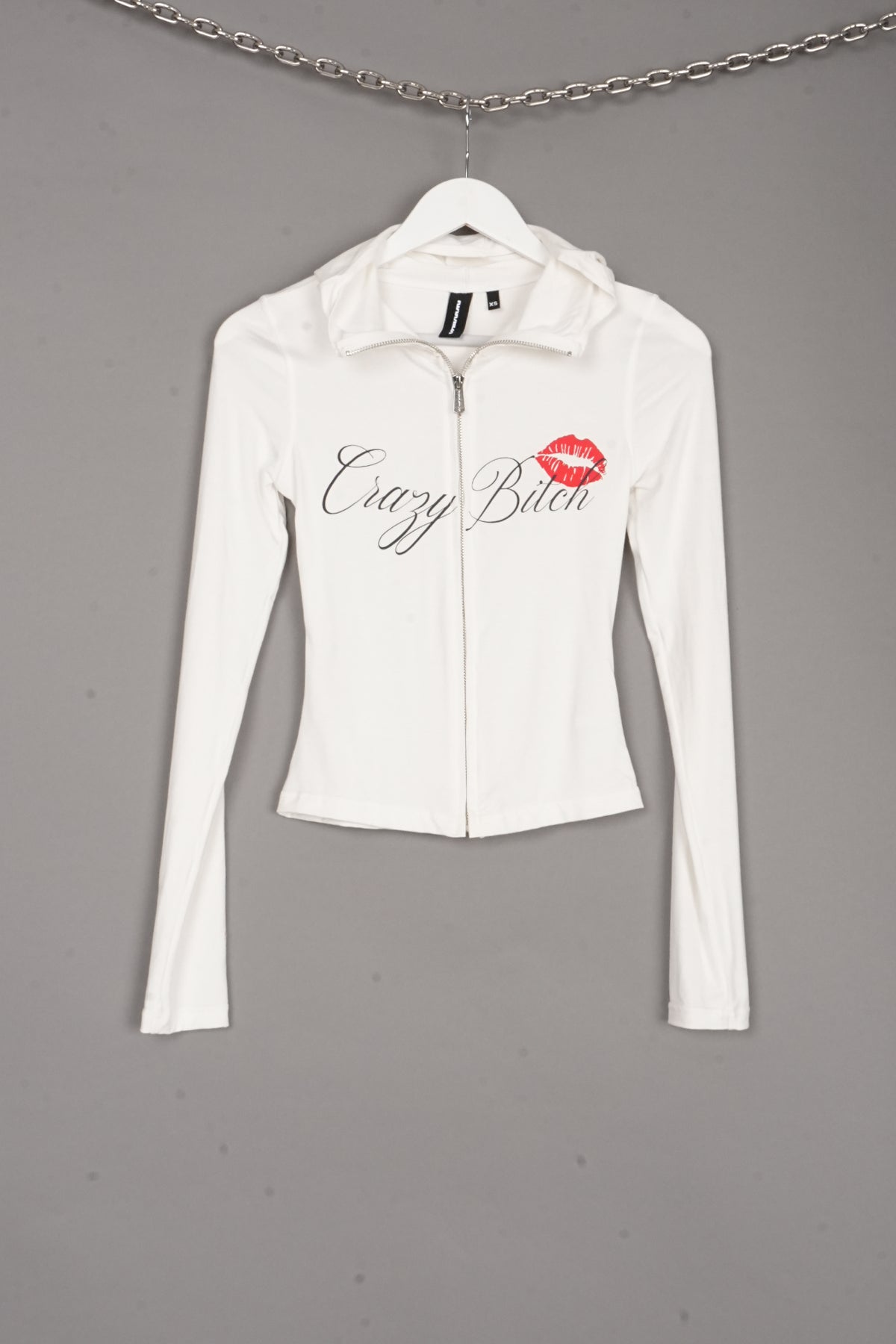 CRAZY BITCH HOODED JACKED WHITE