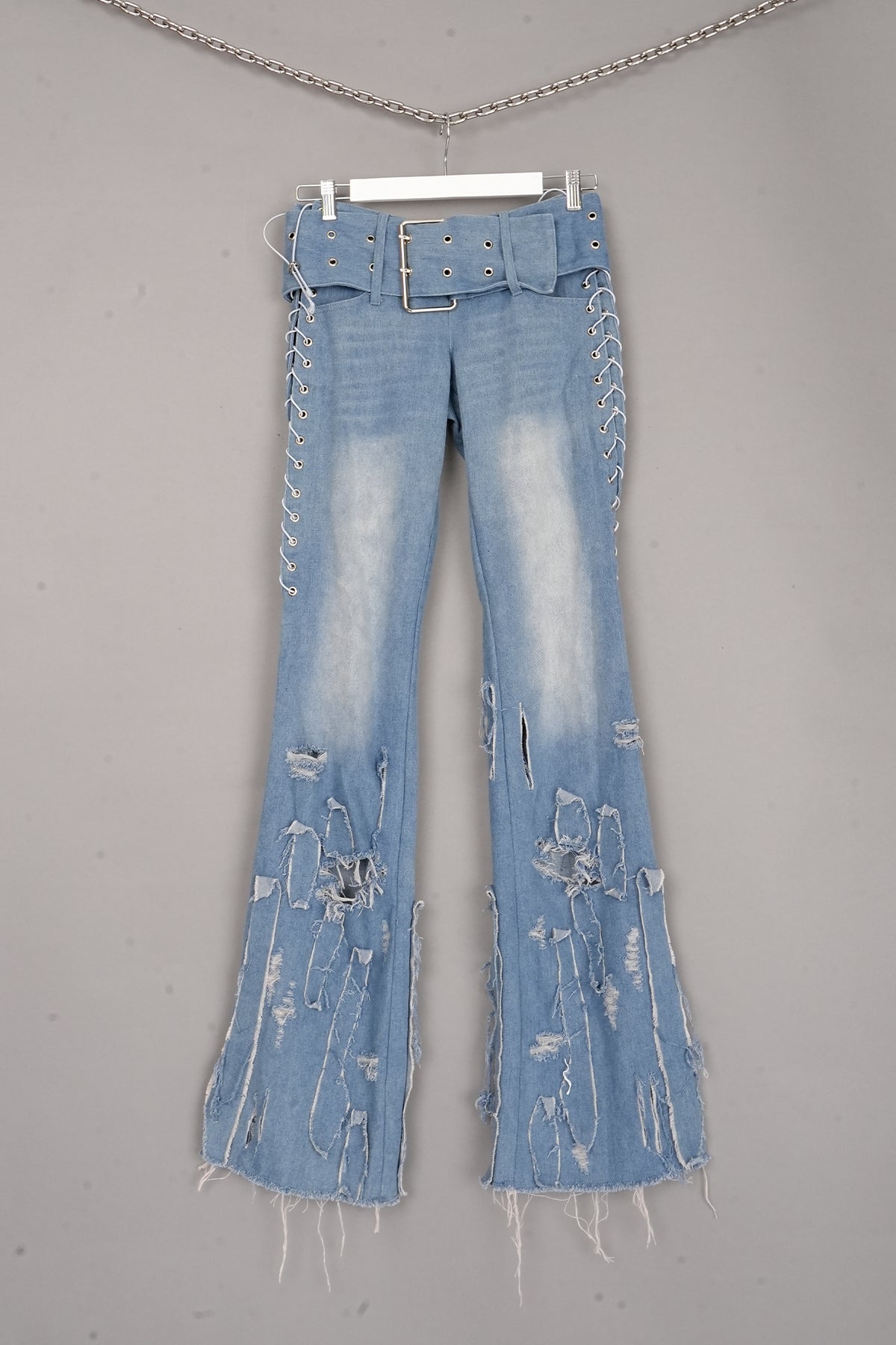 DISTRESSED LACING JEANS - ONE-OFF