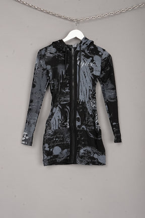 Totally Hooded Mini Dress x black print