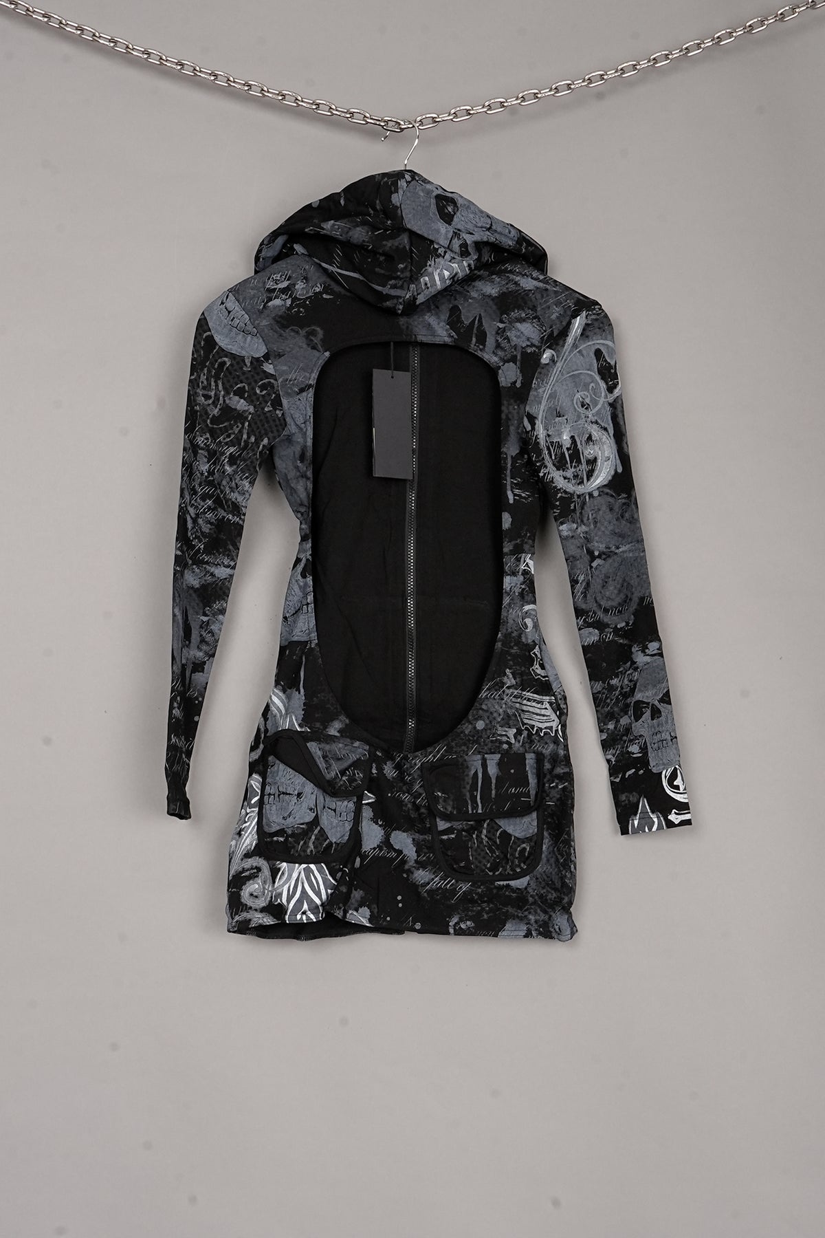 Totally Hooded Mini Dress x black print
