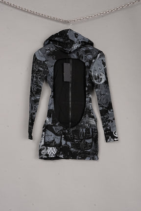 Totally Hooded Mini Dress x black print