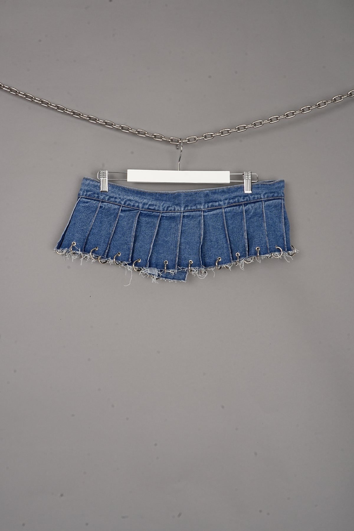 Denim Pleated Mini Skirt With Rings BLUE X