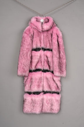 detachable FAUX FUR COAT WITH openable METAL RINGS PINK