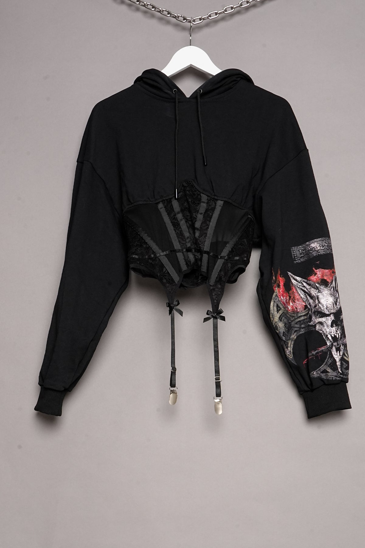 ROCKSTAR CORSET HOODIE BLACK PRINT